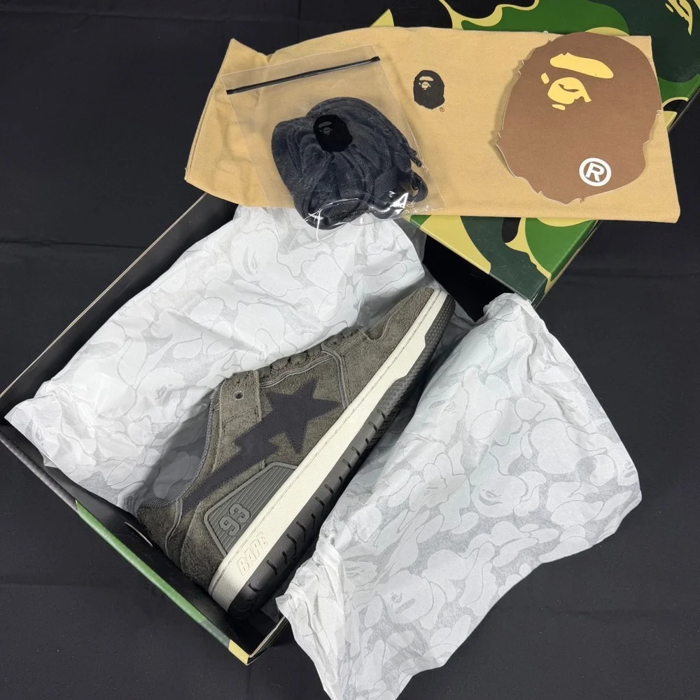 A Bathing Ape Bape SK8 STA #3 M1 Black Olive Suede Sneakers 1K80191312 Mens 9.5